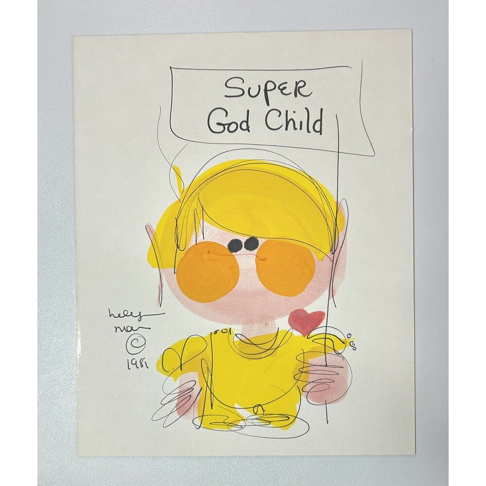 Helyn Mann “Super God Child” Original Watercolor & Pen Art Signed 1981